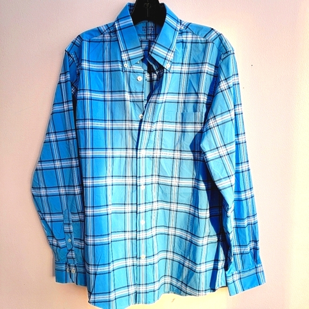 Brooks Brothers Blue Plaid Stretch Performance Shirt Medium Button Down